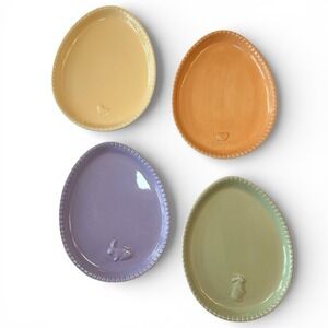 Williams Sonoma Set of 4 Pastel Easter Egg Shaped Salad Plates Rope Bunny Chick